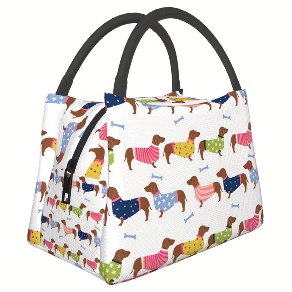 Lunch Bag Reusable Dachshund Pattern Insulated Lunch Bag with Zipper Closure